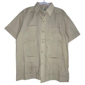 Mojito Collection Mens XL Tan Guayabera Shirt‎ Short Sleeve Pleated Cuban Beige